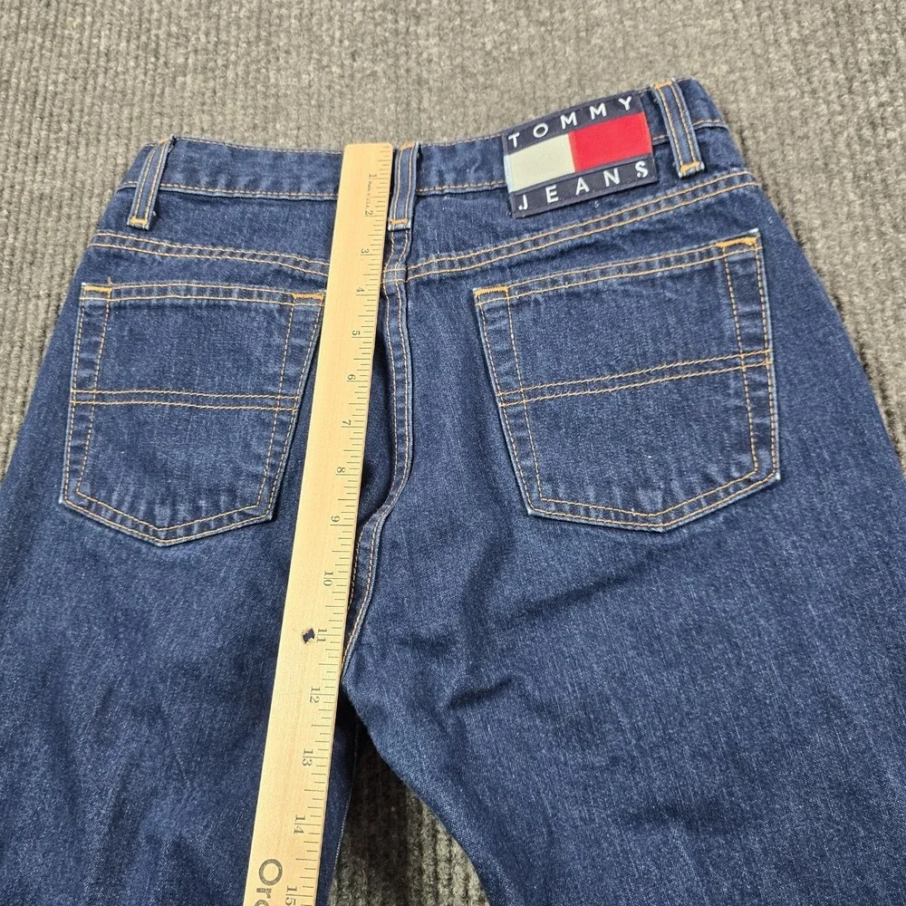 VTG Y2K Tommy Jeans Size 5 Blue Medium Wash Hipster Flare 100% Cotton Flag Patch - Picture 12 of 13